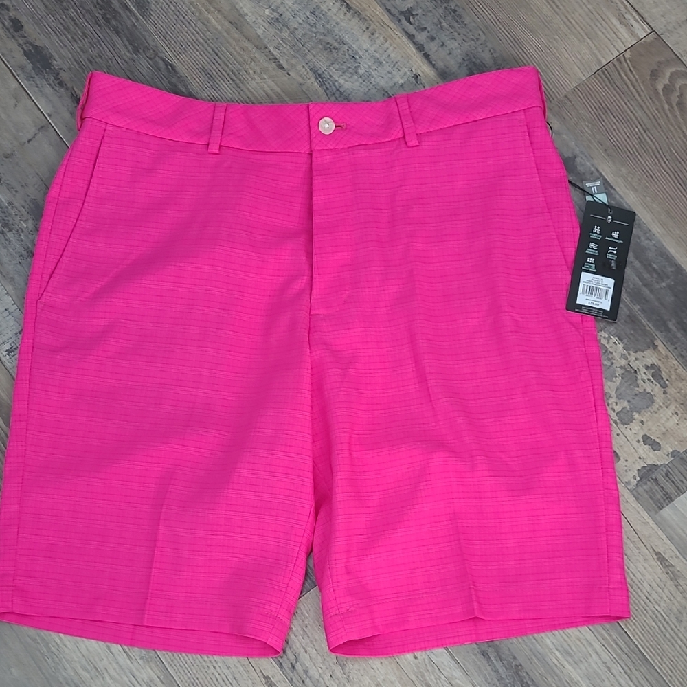 New Bright Pink 10" inseam Size 36 Golf Shorts Flat Front No Wrinkle LOUD